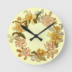 Floral Spring Wreath Flower Pink Flowers Art Runde Wanduhr