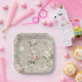 Floral Square Paper Plates | Blush Rose Garden Pappteller (Party)