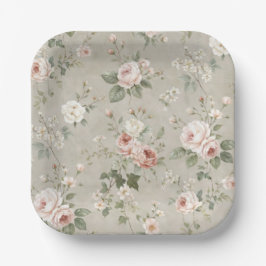 Floral Square Paper Plates | Blush Rose Garden Pappteller