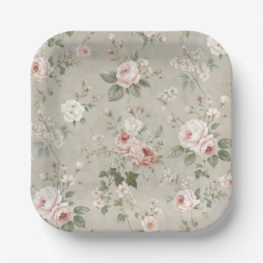 Floral Square Paper Plates | Blush Rose Garden Pappteller (Vorderseite)