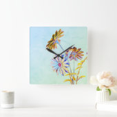 Floral Square Wall Clock Quadratische Wanduhr (Zuhause)