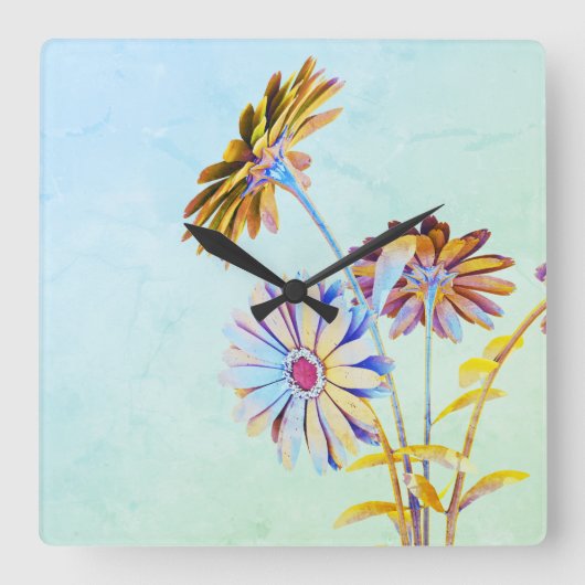 Floral Square Wall Clock Quadratische Wanduhr (Vorderseite)