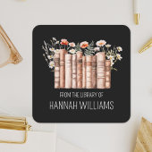 Floral Stack Book From the Library of Bookplate Quadratischer Aufkleber