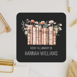 Floral Stack Book From the Library of Bookplate Quadratischer Aufkleber