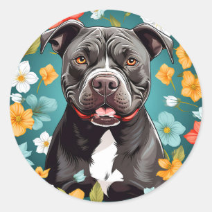 Floral Staffordshire Bull Terrier Runder Aufkleber