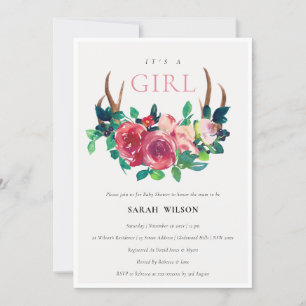 Floral Stag Antlers Es ist ein Girl Baby Shower Ei Dankeskarte