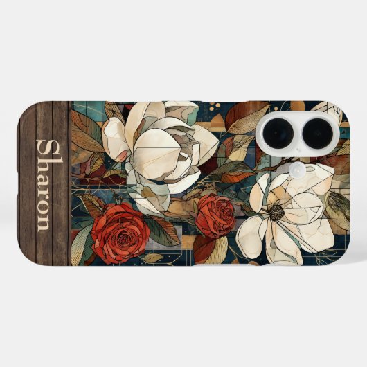 Floral Stained-Glass Phone Case with Personalized  (Rückseite (Horizontal))