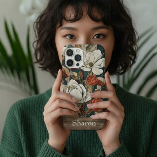 Floral Stained-Glass Phone Case with Personalized 