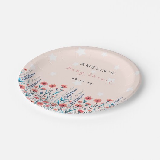 Floral Star Baby Dusche Pappteller (Schrägansicht)