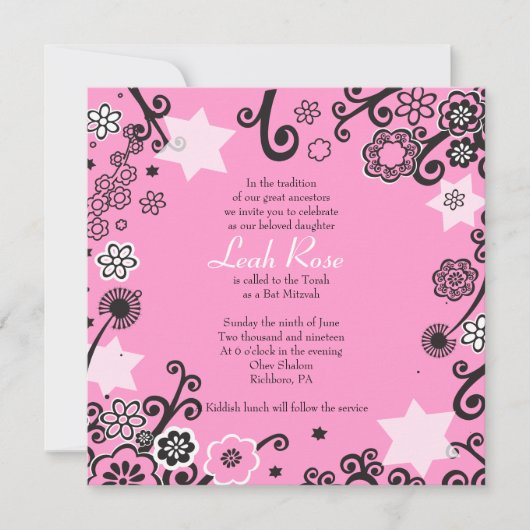 Floral Star Bat Mitzvah Einladung Pink (Vorderseite)