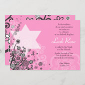 Floral Star von David Bat Mitzvah Einladung Rosa (Vorne/Hinten)