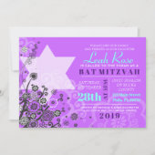 Floral Star von David Bat Mitzvah Einladung Violet (Vorderseite)