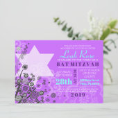 Floral Star von David Bat Mitzvah Einladung Violet (Stehend Vorderseite)