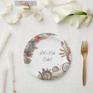 Floral Steampunk Hochzeitstag und Namen Pappteller