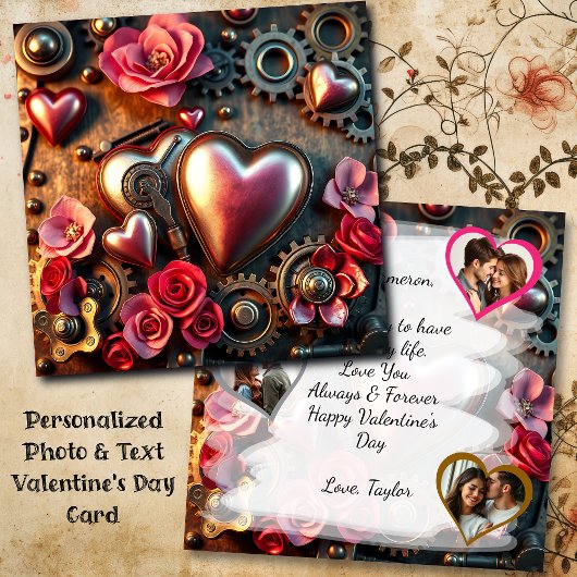 Floral Steampunk Valentine's Day Foto Template Karte