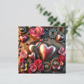 Floral Steampunk Valentine's Day Foto Template Karte (Stehend Vorderseite)