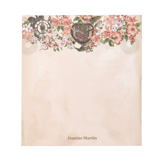 Floral Steampunk Wedding Besondere Anlass Notizblock (Vorderseite)