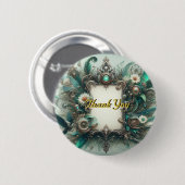 Floral Steampunk Wedding Green und Silver Button (Vorne & Hinten)