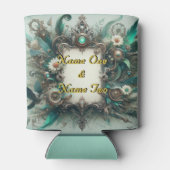 Floral Steampunk Wedding Green und Silver Dosenkühler (Rückseite)