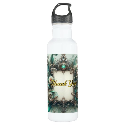 Floral Steampunk Wedding Green und Silver Edelstahlflasche (Vorderseite)