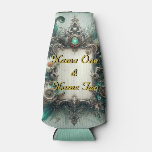 Floral Steampunk Wedding Green und Silver Flaschenkühler (Vorderseite)
