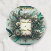 Floral Steampunk Wedding Green und Silver Geschenkanhänger (Rückseite)