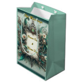Floral Steampunk Wedding Green und Silver Mittlere Geschenktüte (Rückseite Schrägansicht)