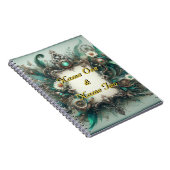 Floral Steampunk Wedding Green und Silver Notizblock (Rechte Seite)