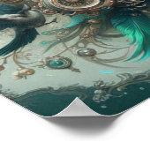 Floral Steampunk Wedding Green und Silver Poster (Ecke)