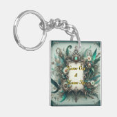 Floral Steampunk Wedding Green und Silver Schlüsselanhänger (Vorderseite links)
