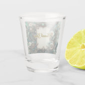 Floral Steampunk Wedding Green und Silver Schnapsglas (Rückseite)