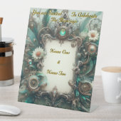 Floral Steampunk Wedding Green und Silver Sockelschild (In Situ)