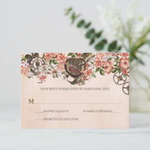 Floral Steampunk Wedding RSVP Karte