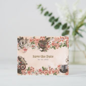 Floral Steampunk Wedding Save the Date Postkarte (Stehend Vorderseite)