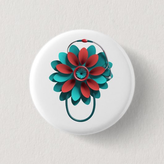 Floral Stethoscope Design - Unique Medical & Healt Button (Vorderseite)