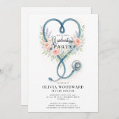 Floral Stethoscope Doctor Abschluss Einladung (Vorne/Hinten)