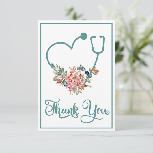 Floral Stethoscope Herzkrankenpfleger Arzt Betreue Dankeskarte (Stehend Vorderseite)