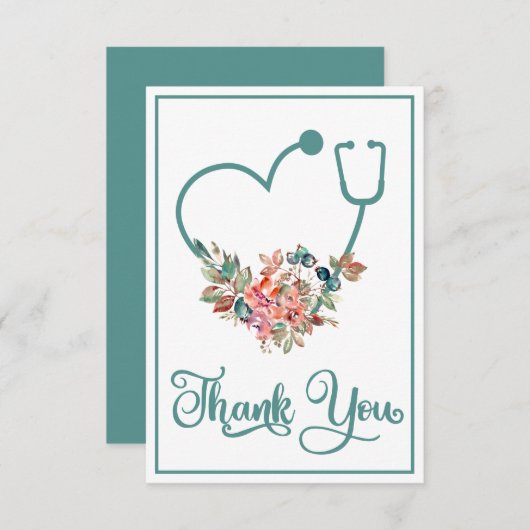 Floral Stethoscope Herzkrankenpfleger Arzt Betreue Dankeskarte (Vorne/Hinten)