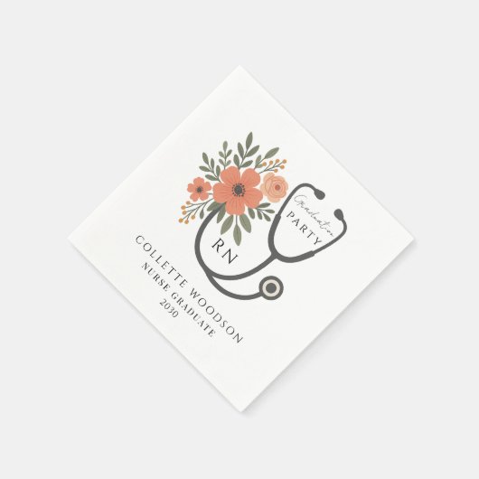 Floral Stethoscope Nurse Graduation Party Serviette (Ecke)