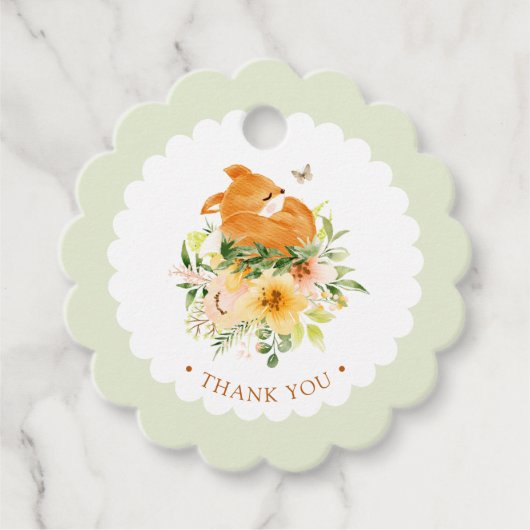 Floral Storybook Fox Babydusche Geschenkanhänger (Vorderseite)