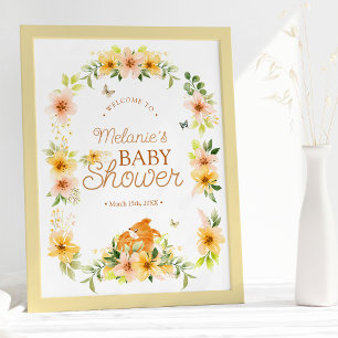 Floral Storybook Fox Babydusche Willkommen Poster