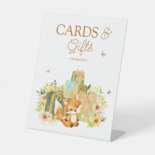 Floral Storybook Fox Kinderduschkarten und Geschen Sockelschild
