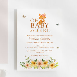Floral Storybook Fox Oh Baby Girl Shower Einladung