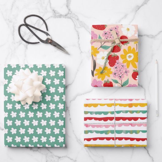 Floral Strawberry Dream Geschenkpapier Set (Vorderseite)