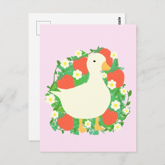 Floral Strawberry Goose Duck Postkarte (Vorne/Hinten)
