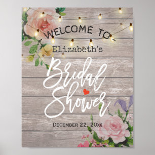 Floral String Lights Bridal Shower Welcome Sign Poster