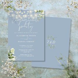 Floral String Lights Dusty Blue Engagement Party Einladung