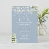 Floral String Lights Dusty Blue Engagement Party Einladung (Stehend Vorderseite)