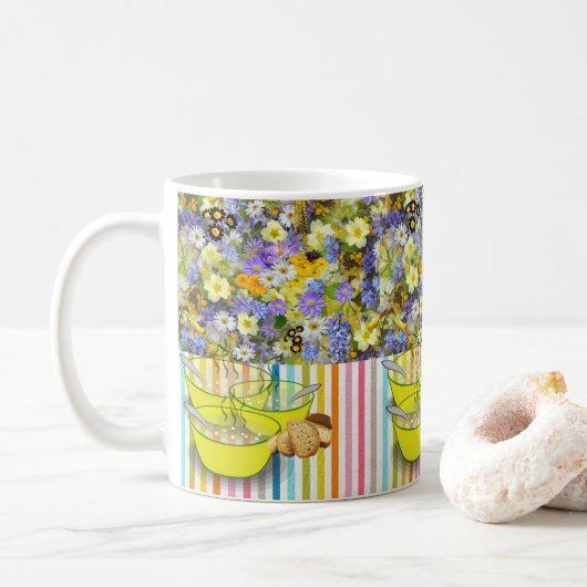 Floral Strip Soup Mug Kaffeetasse (Mit Donut)