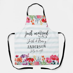 Floral Stripe Just Married Ankündigung Schürze